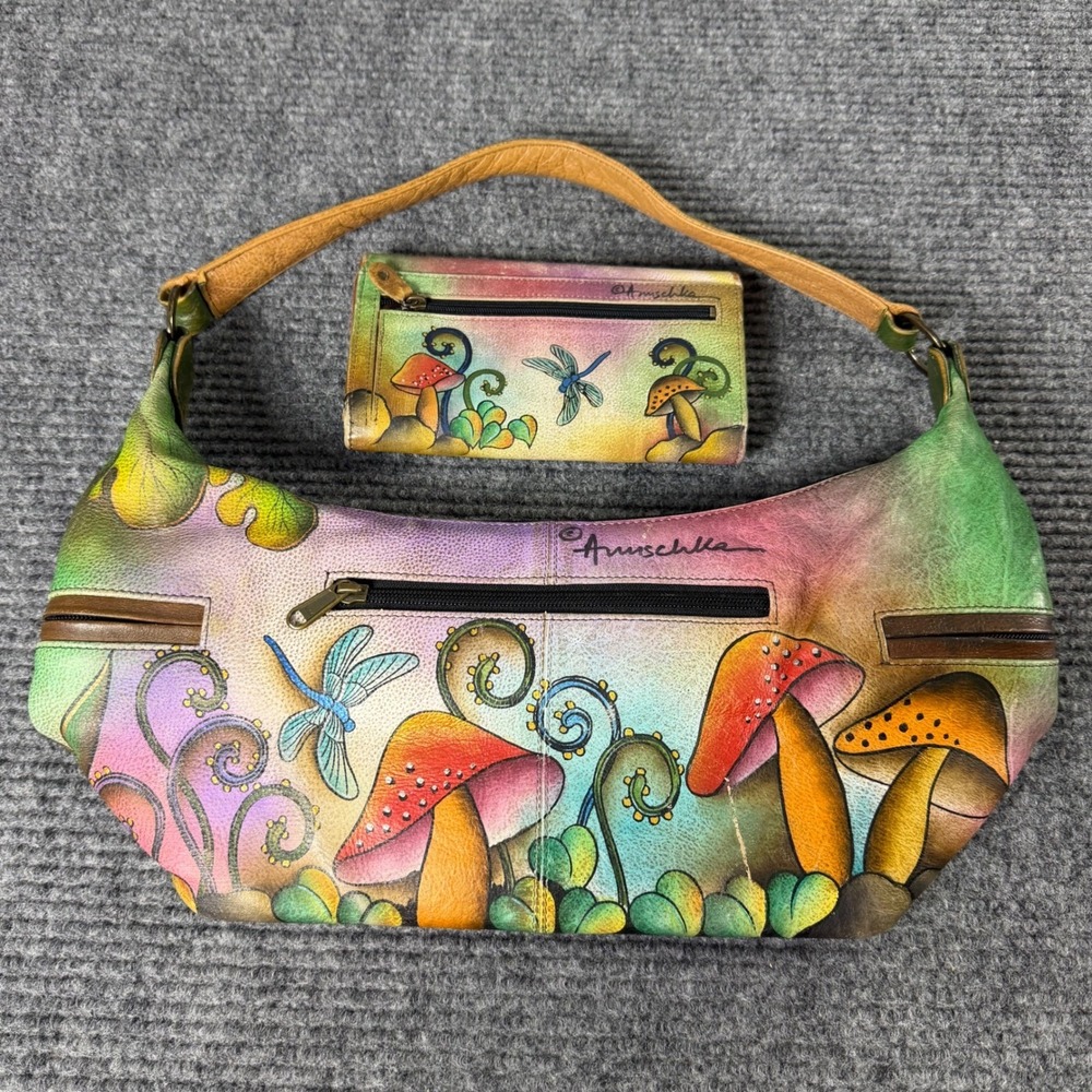 Anuschka Enchanted Forest Fairy Bag and Wallet Set hand Painted Leather - Picture 3 of 11